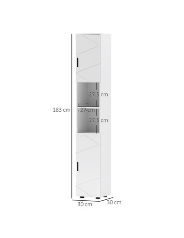 kleankin Line Embossed Tall Bathroom Storage Cabinet - White