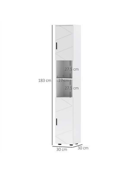kleankin Line Embossed Tall Bathroom Storage Cabinet - White - pic 159971 | FastDaddyshop