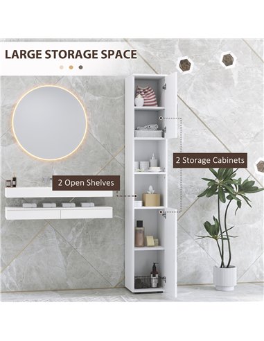 kleankin Line Embossed Tall Bathroom Storage Cabinet - White