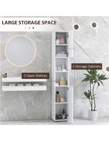 kleankin Line Embossed Tall Bathroom Storage Cabinet - White - pic 159972 | FastDaddyshop