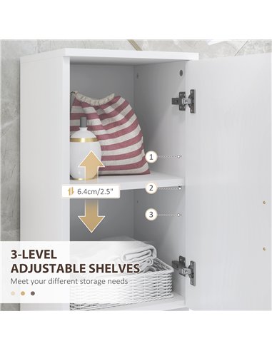 kleankin Line Embossed Tall Bathroom Storage Cabinet - White