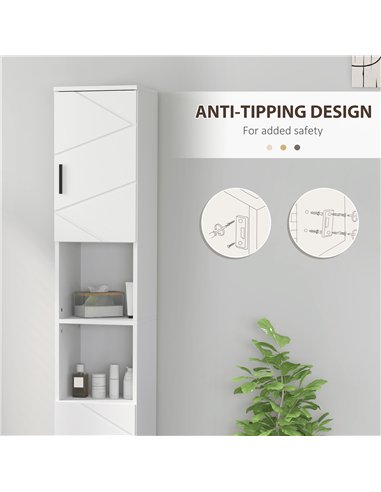 kleankin Line Embossed Tall Bathroom Storage Cabinet - White