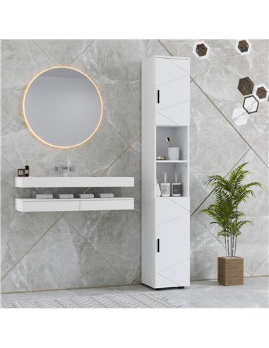 kleankin Line Embossed Tall Bathroom Storage Cabinet - White