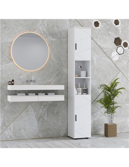 kleankin Line Embossed Tall Bathroom Storage Cabinet - White - pic 159975 | FastDaddyshop
