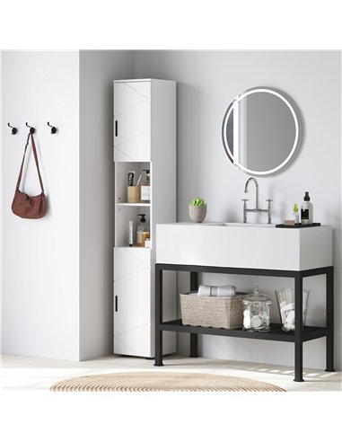 kleankin Line Embossed Tall Bathroom Storage Cabinet - White