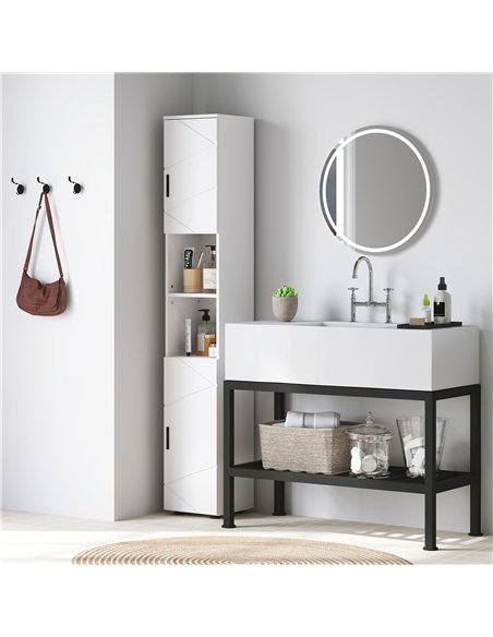 kleankin Line Embossed Tall Bathroom Storage Cabinet - White - pic 159976 | FastDaddyshop