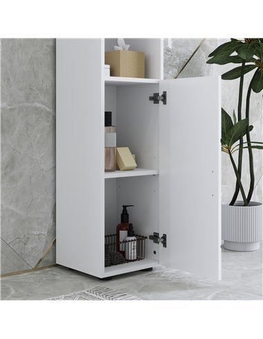 kleankin Line Embossed Tall Bathroom Storage Cabinet - White