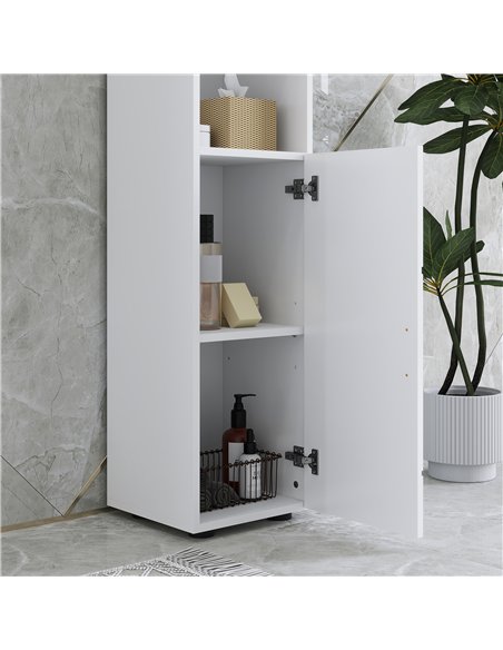 kleankin Line Embossed Tall Bathroom Storage Cabinet - White - pic 159977 | FastDaddyshop