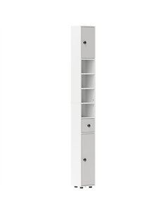 kleankin 180cm Slim Bathroom Cabinet, with Drawer, Shelves and Cupboards - Light Grey