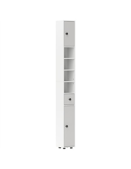 kleankin 180cm Slim Bathroom Cabinet, with Drawer, Shelves and Cupboards - Light Grey - pic 159978 | FastDaddyshop