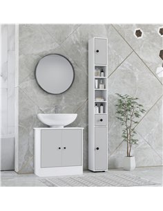 kleankin 180cm Slim Bathroom Cabinet, with Drawer, Shelves and Cupboards - Light Grey 2