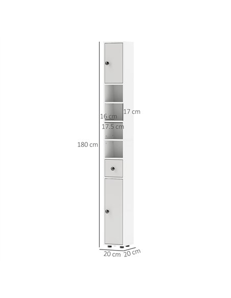 kleankin 180cm Slim Bathroom Cabinet, with Drawer, Shelves and Cupboards - Light Grey - pic 159980 | FastDaddyshop