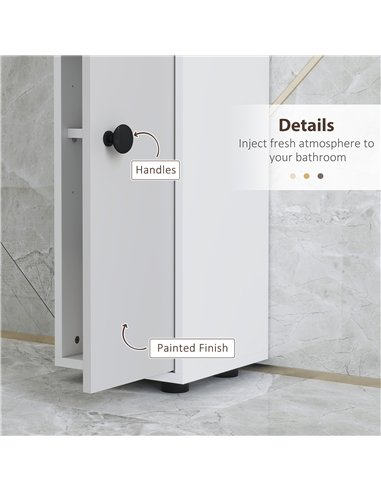 kleankin 180cm Slim Bathroom Cabinet, with Drawer, Shelves and Cupboards - Light Grey