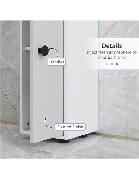 kleankin 180cm Slim Bathroom Cabinet, with Drawer, Shelves and Cupboards - Light Grey - pic 159983 | FastDaddyshop