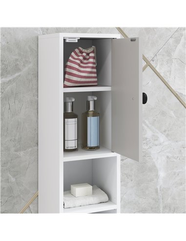kleankin 180cm Slim Bathroom Cabinet, with Drawer, Shelves and Cupboards - Light Grey