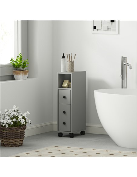 kleankin Slimline Bathroom Storage Cabinet - Grey - pic 159988 | FastDaddyshop