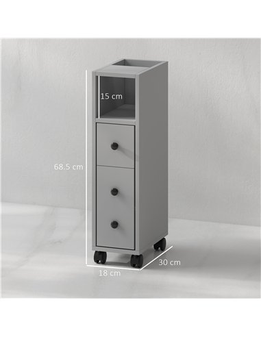 kleankin Slimline Bathroom Storage Cabinet - Grey