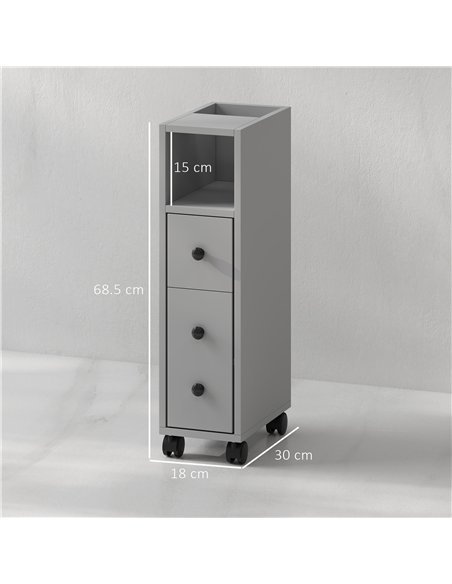 kleankin Slimline Bathroom Storage Cabinet - Grey - pic 159989 | FastDaddyshop