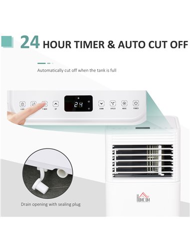Homcom Mobile Air Conditioner with Fan, Remote Control, Timer, LED Display, Auto Shut-Down 785W, White