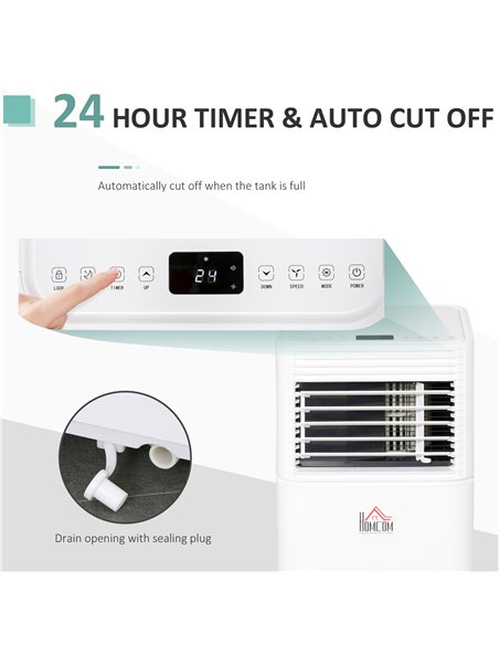 Homcom Mobile Air Conditioner with Fan, Remote Control, Timer, LED Display, Auto Shut-Down 785W, White - pic 15999 | FastDaddyshop
