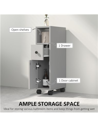 kleankin Slimline Bathroom Storage Cabinet - Grey