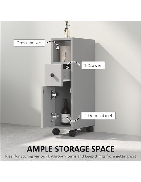 kleankin Slimline Bathroom Storage Cabinet - Grey - pic 159990 | FastDaddyshop