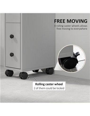 kleankin Slimline Bathroom Storage Cabinet - Grey