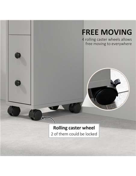 kleankin Slimline Bathroom Storage Cabinet - Grey - pic 159991 | FastDaddyshop