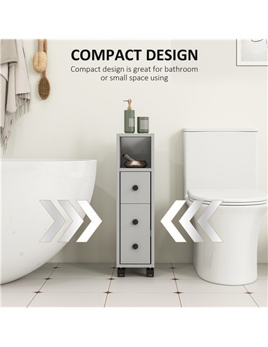 kleankin Slimline Bathroom Storage Cabinet - Grey