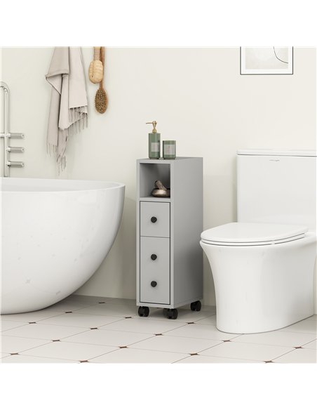 kleankin Slimline Bathroom Storage Cabinet - Grey - pic 159993 | FastDaddyshop