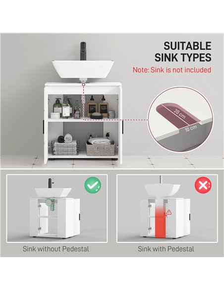 kleankin Under Sink Cabinet with Shelf - White - pic 160008 | FastDaddyshop