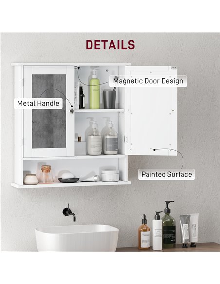 kleankin Bathroom Wall Storage Cabinet - White - pic 160018 | FastDaddyshop