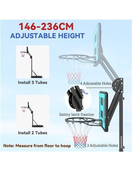 SPORTNOW Fully Adjustable Basketball Hoop Outdoor, 146-236cm Basketball Hoop and Stand with Weighted Base and Shatterproof Backb - pic 160044 | FastDaddyshop