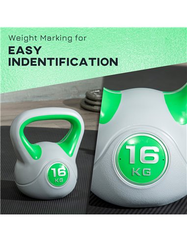 SPORTNOW Kettlebell, 16kg Kettle Bells with Handle for Home Gym Weight Lifting and Strength Training, Green and Grey