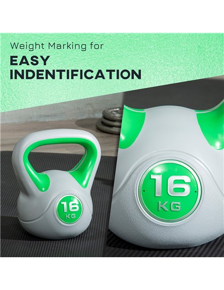 SPORTNOW Kettlebell, 16kg Kettle Bells with Handle for Home Gym Weight Lifting and Strength Training, Green and Grey - pic 160081 | FastDaddyshop