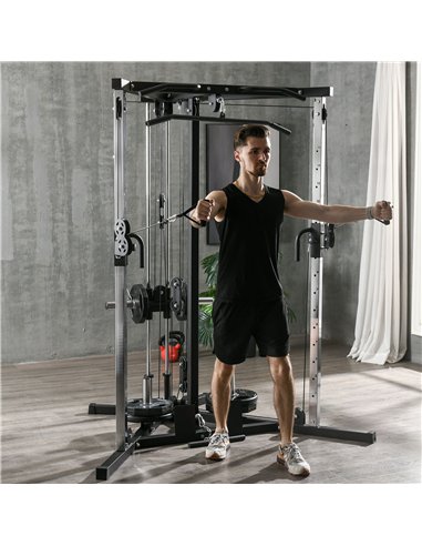 SPORTNOW Home Gym Machine, Multifunctional Gym Equipment with High and Low Pulleys, Pull Up Bar, 15-Position Adjustable Strength