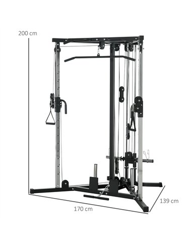 SPORTNOW Home Gym Machine, Multifunctional Gym Equipment with High and Low Pulleys, Pull Up Bar, 15-Position Adjustable Strength