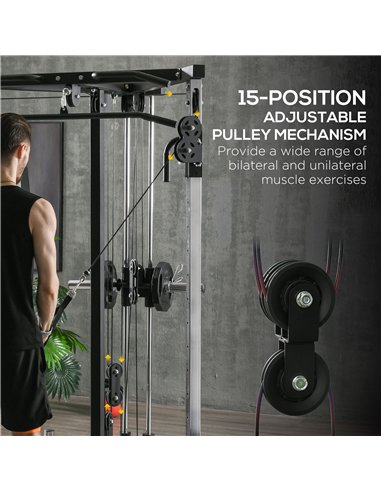 SPORTNOW Home Gym Machine, Multifunctional Gym Equipment with High and Low Pulleys, Pull Up Bar, 15-Position Adjustable Strength
