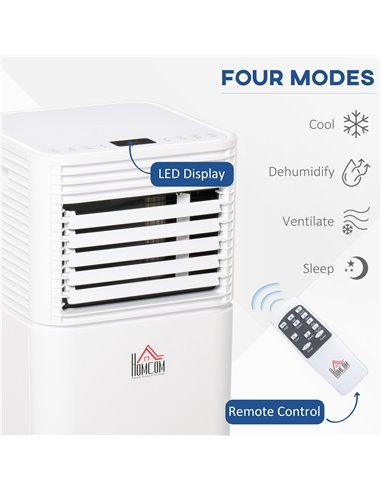 Homcom Mobile Air Conditioner with Fan, Remote, Timer, LED, Auto Shut-Down 1122W, White