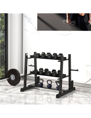 SPORTNOW 3-Tier Dumbbell Rack, Versatile Weight Rack with 4 Weight Rods for Dumbbells, Kettlebells and Plates (Rack Only)