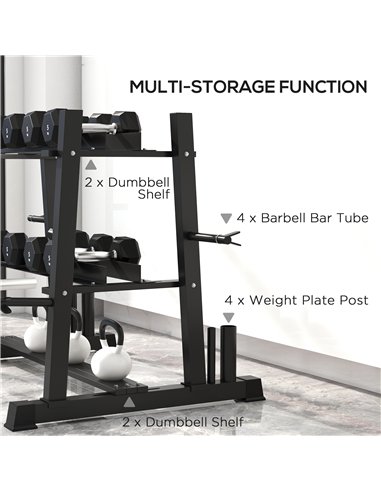 SPORTNOW 3-Tier Dumbbell Rack, Versatile Weight Rack with 4 Weight Rods for Dumbbells, Kettlebells and Plates (Rack Only)