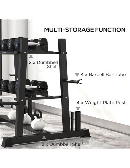 SPORTNOW 3-Tier Dumbbell Rack, Versatile Weight Rack with 4 Weight Rods for Dumbbells, Kettlebells and Plates (Rack Only) - pic 160116 | FastDaddyshop