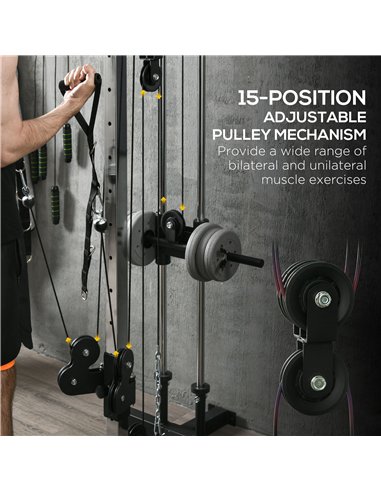 SPORTNOW Wall Mount Cable Machine, 15 Positions Adjustable Cable Crossover Machine Dual Pulley System for Home Gym