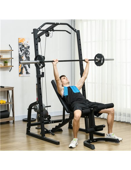 SPORTNOW Smith Machine & Cable Pulley System with Adjustable Weight Bench, Multifunction Home Gym Power Rack with Lat Pull Down  - pic 160141 | FastDaddyshop