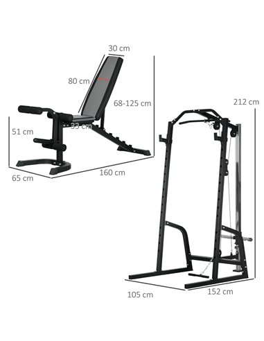 SPORTNOW Smith Machine & Cable Pulley System with Adjustable Weight Bench, Multifunction Home Gym Power Rack with Lat Pull Down 