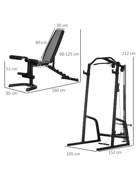 SPORTNOW Smith Machine & Cable Pulley System with Adjustable Weight Bench, Multifunction Home Gym Power Rack with Lat Pull Down  - pic 160142 | FastDaddyshop