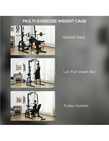 SPORTNOW Smith Machine & Cable Pulley System with Adjustable Weight Bench, Multifunction Home Gym Power Rack with Lat Pull Down 