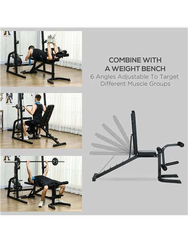 SPORTNOW Smith Machine & Cable Pulley System with Adjustable Weight Bench, Multifunction Home Gym Power Rack with Lat Pull Down 