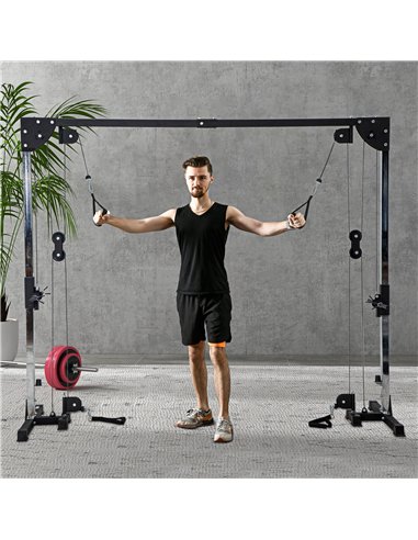 SPORTNOW Multi Home Gyms with Cable Pulley System, Cable Crossover Machine with 4 Handles for Full Body Strength Training, Power