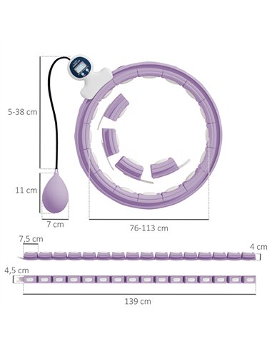 SPORTNOW Smart Weighted Hula Hoop, Massage Hula Ring w/ 16 Detachable Knots, 360° Auto-Rotating Ball, Digital Counter, Purple